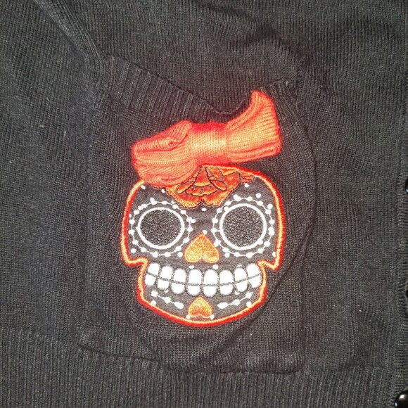 Too Fast sugar skull pocket button cardigan dia de los muertos goth punk retro - Picture 3 of 5